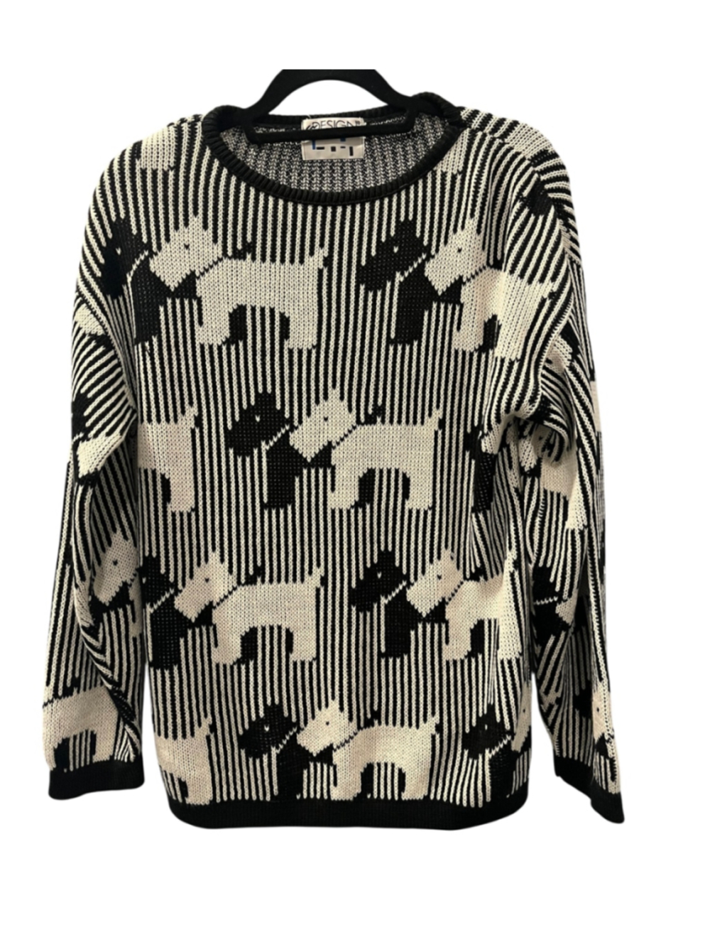 Vintage 80s DESIGN Scottie Dog Monotone Knit Sweater Small Geometric Pop Art